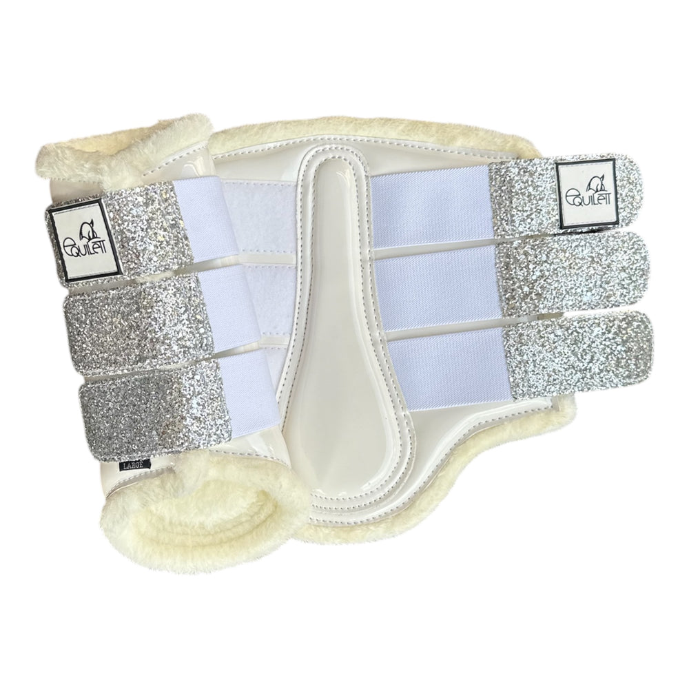 White Patent Brushing Boots with Silver Glitter