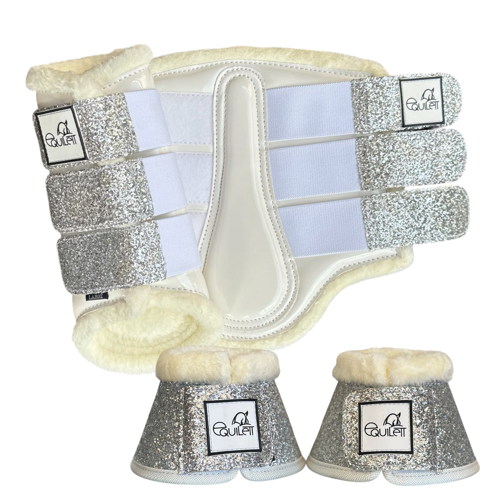 White Patent Brushing Boot and Bell Boot Set with Glitter