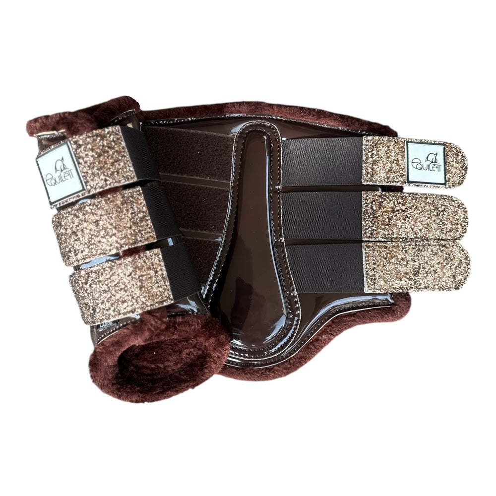 Chocolate Patent Brushing Boots with Gold Copper Glitter