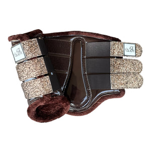 Chocolate Patent Brushing Boots with Gold Copper Glitter