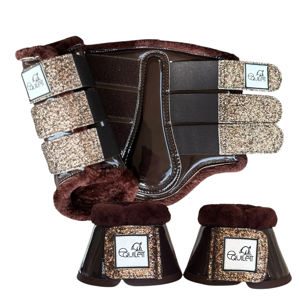 Chocolate Patent Brushing Boot & Bell Boot Set with Glitter