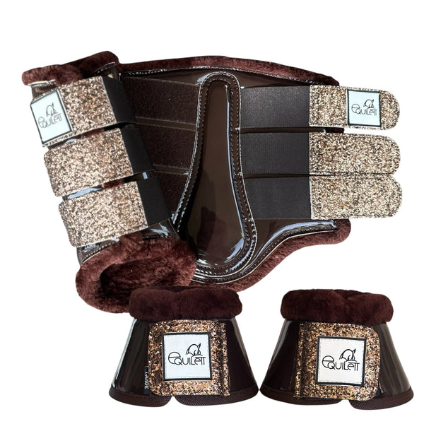 Chocolate Patent Brushing Boot & Bell Boot Set with Glitter