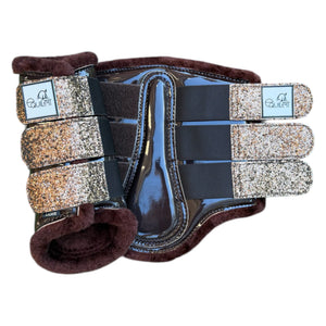 Chocolate Patent Brushing Boots with Gold Copper Glitter