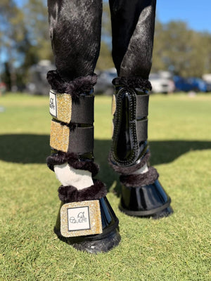 Black Patent Brushing Boots with Gold Glitter