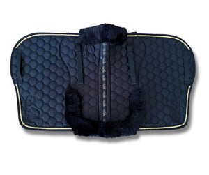 Black with Gold piping Sheepskin Saddle Pad