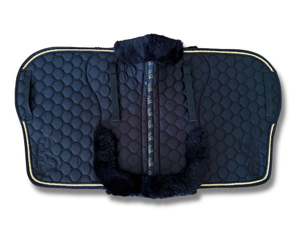 Black with Gold piping Sheepskin Saddle Pad