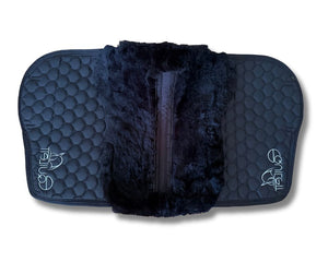 Black with Gold piping Sheepskin Saddle Pad