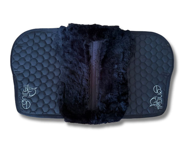Black with Gold piping Sheepskin Saddle Pad