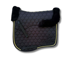 Black with Gold piping Sheepskin Saddle Pad
