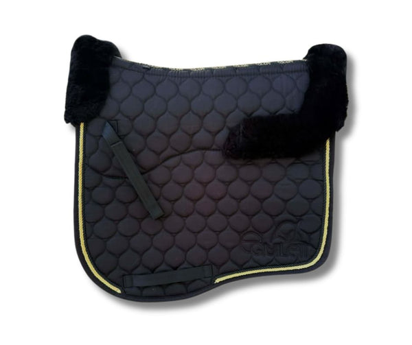 Black with Gold piping Sheepskin Saddle Pad
