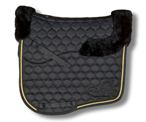 Black with Gold piping Merino Sheepskin Saddle Pad