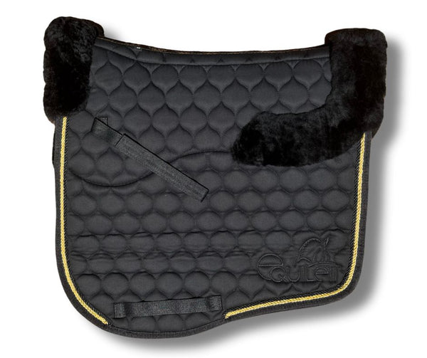 Black with Gold piping Merino Sheepskin Saddle Pad