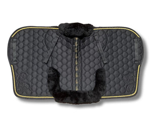 Black with Gold piping Merino Sheepskin Saddle Pad