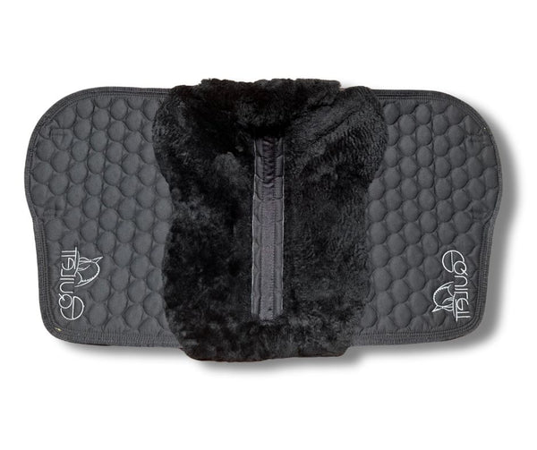 Black with Gold piping Merino Sheepskin Saddle Pad