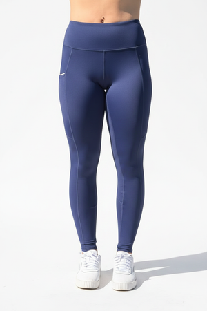 Navy Leggings with White Piping - White Studio Background